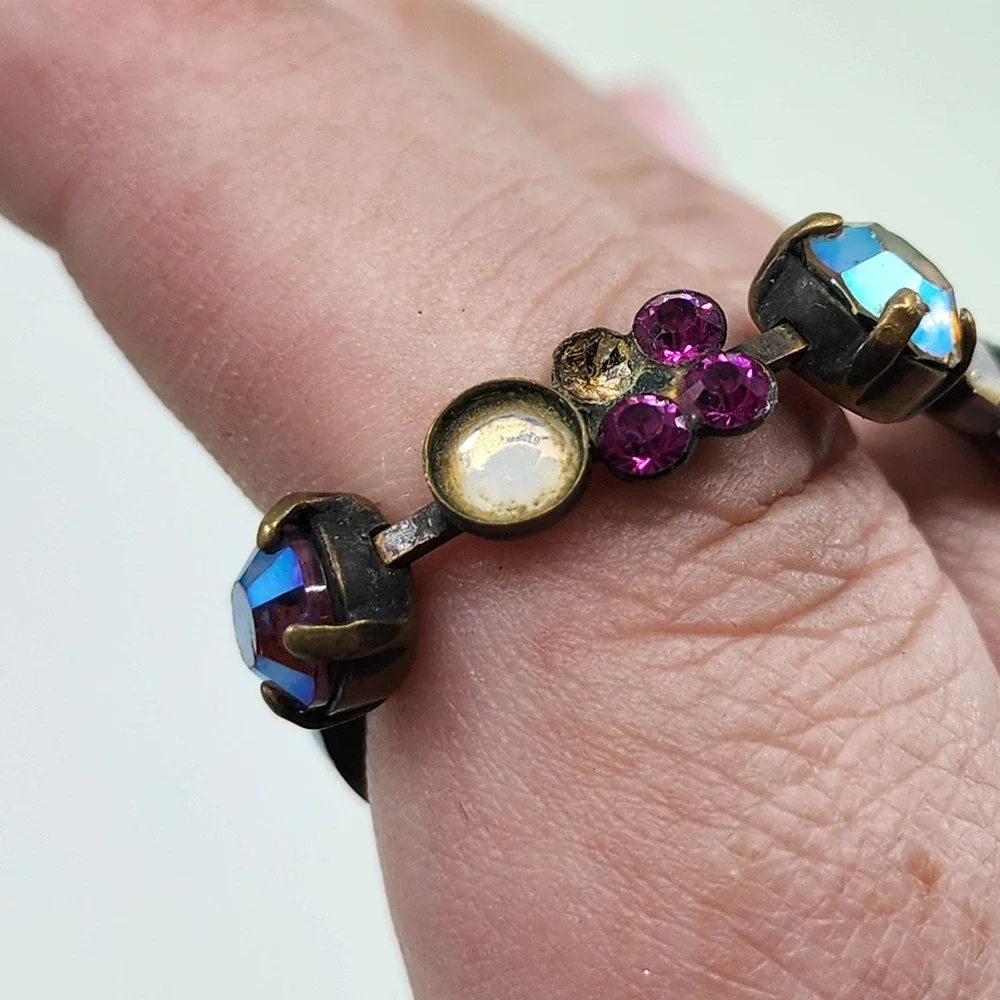 Sorrelli Multicolor Crystal Floral Bracelet Antiqued Gold Tone Statement Jewelry